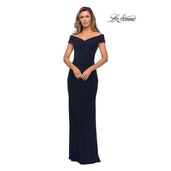 La Femme Dresses & Skirts - LA FEMME Womens Size 18 Navy 27959 Off Shoulder Formal Jersey  Gown Dress New
